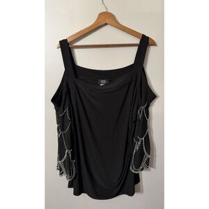 MSK Women's Black Rhinestone Embellished Cold Shoulder Top 3X Plus Holiday NYE